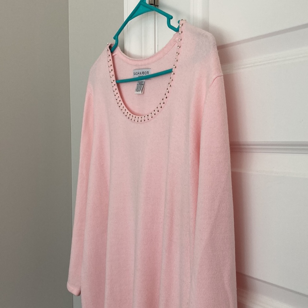 Women’s 1X Sag Harbor Light Pink 3/4 length Sleeve Top - Picture 3 of 5